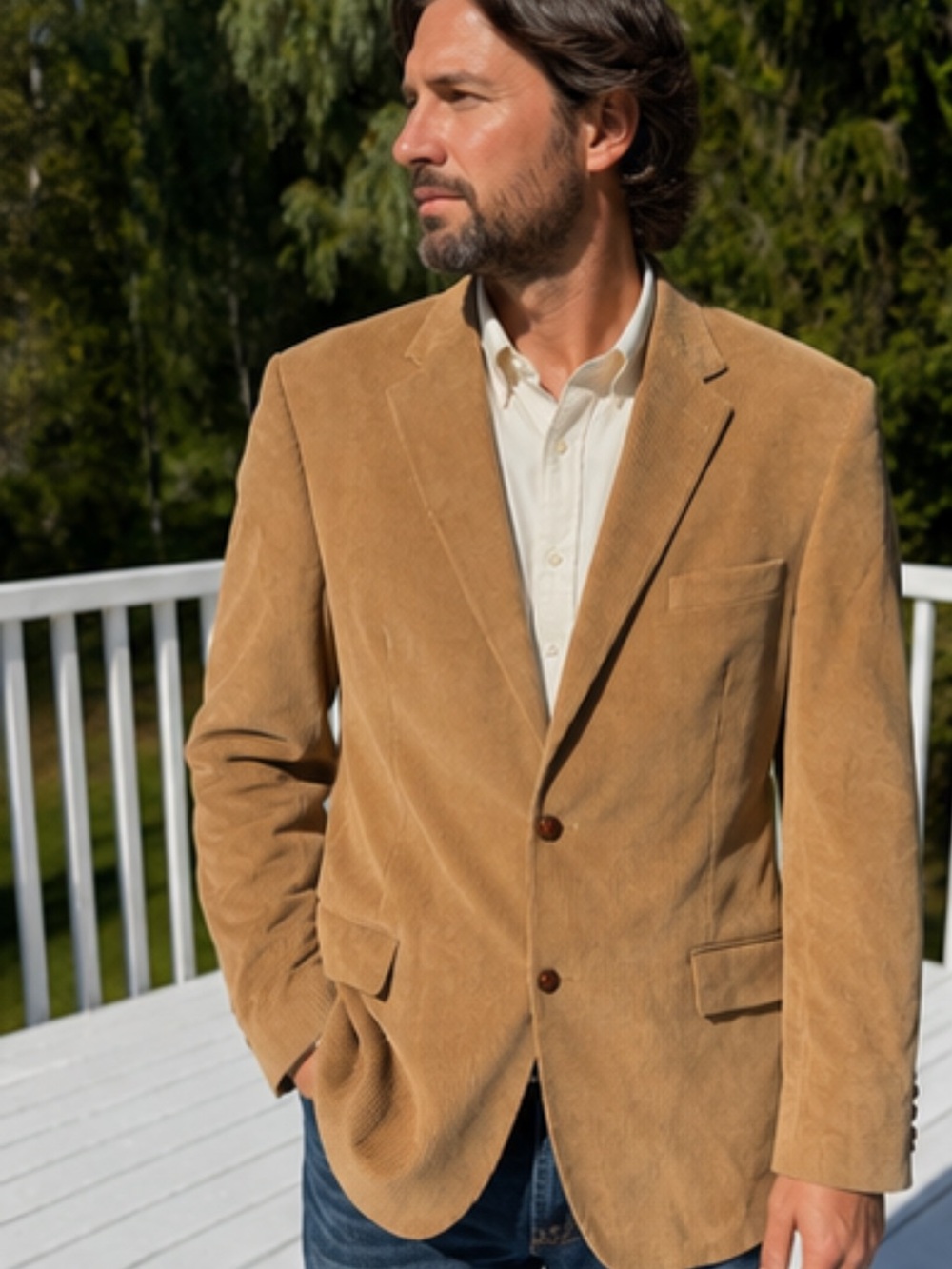 Lauren Ralph Lauren green label tan corduroy blazer 44r elbow patch coat cotton